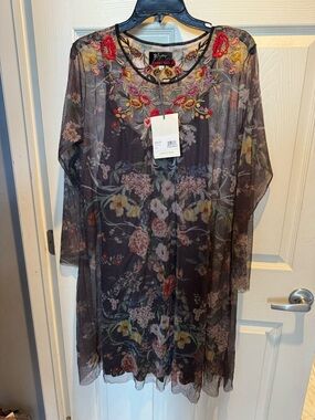 Johnny Was Junip mesh overlay Floral Embroidery L